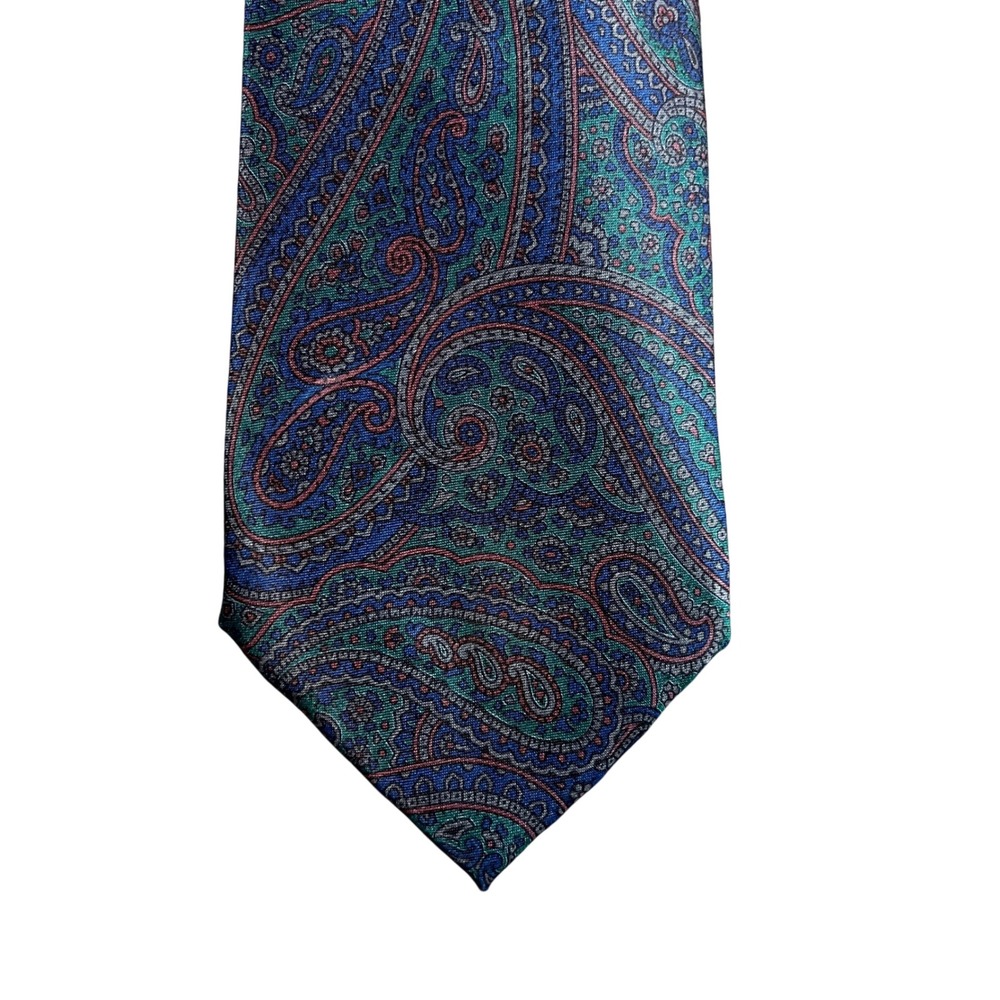 Pierre Cardin Couture Collection Silk Paisley Tie Blue Green Italy Hand Made